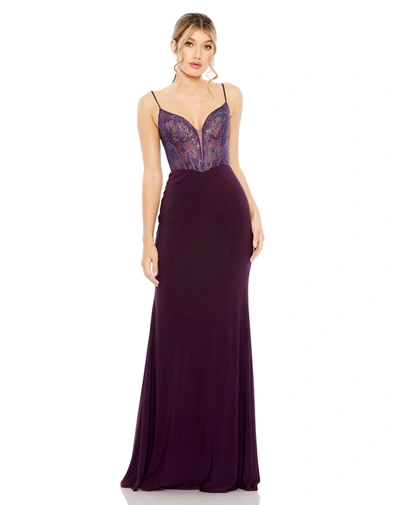 Mac Duggal Sweet Heart Mesh Embellished Gown In Amethyst