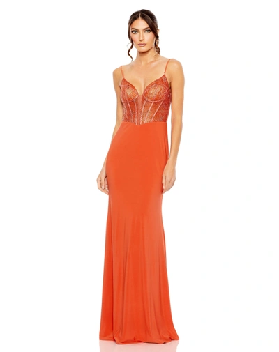 Mac Duggal Sweet Heart Mesh Embellished Gown In Orange