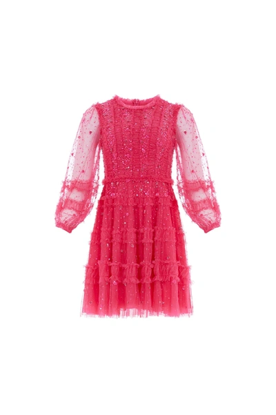 Needle & Thread Violet Embellished Ruffled Tulle Mini Dress In Pink