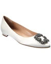 Manolo Blahnik Hangisi Satin Flat In White