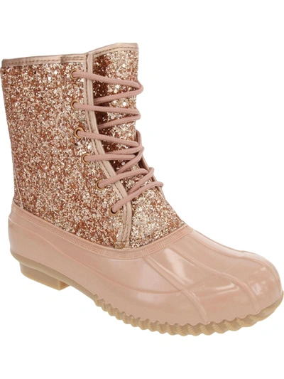 Sugar Skipper Womens Glitter Fleece-lined Combat & Lace-up Boots In Multi
