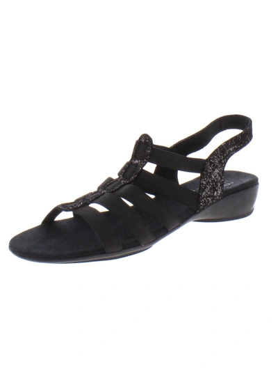 Munro Darian Ii Womens Metallic Slingback T-strap Sandals In Black