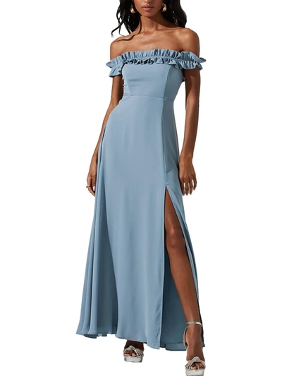 Astr Venetia Womens Off-the-shoulder Long Maxi Dress In Blue
