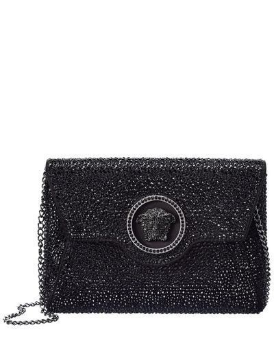 Versace La Medusa Crystal Envelope Clutch In Black