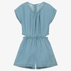 IDO JUNIOR IDO JUNIOR GIRLS BLUE CHAMBRAY CUT OUT PLAYSUIT