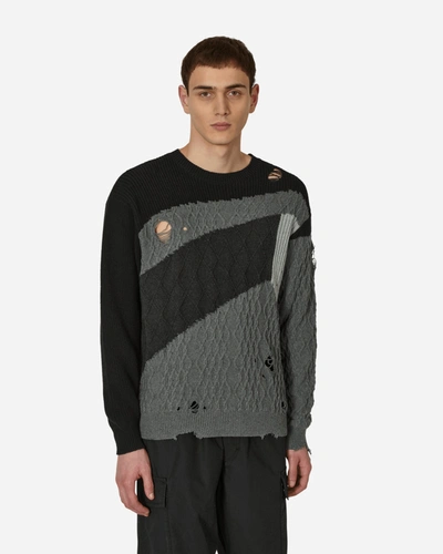 Neighborhood Distressed Patchwork Cable-knit Cotton Sweater In Black