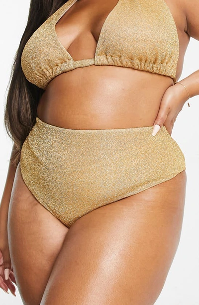 Asos Design Curve Mix & Match High Waist Bikini Bottoms In Gold Glitter