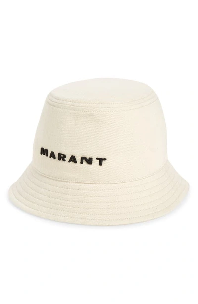 Isabel Marant Haley Cotton Twill Bucket Hat In Ecru/ Black