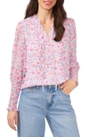 1.state Floral Smock Sleeve Tie Neck Blouse In Watercolor Red