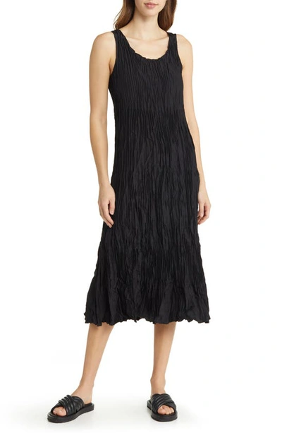 Eileen Fisher Tiered Pleated Silk Midi Dress In Black