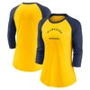 Nike Women's  Gold, Navy Milwaukee Brewers Next Up Tri-blend Raglan 3/4-sleeve T-shirt In Gold