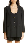 Ganni Oversize Sweetheart Neck Blazer In Black