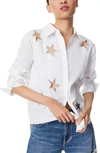 Alice And Olivia Finely Rhinestone Cutout Button-up Shirt In White Star