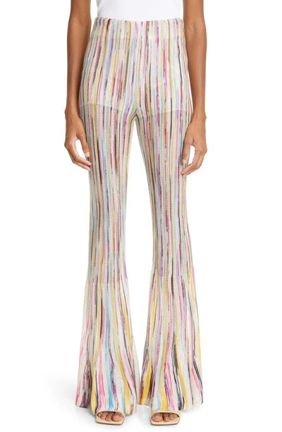 Missoni Striped Knit Flare-leg Pants In Pink/ White Multicolor