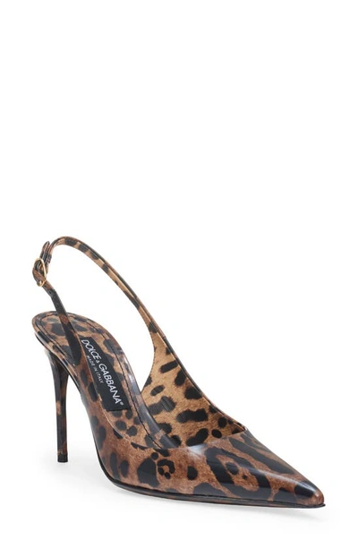 Dolce & Gabbana Dolce&gabbana Leopard Print Pointed Toe Slingback Pump In Black