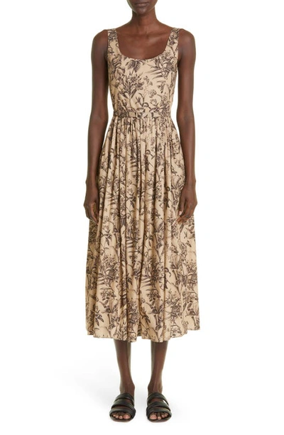 Adam Lippes Floral-print Belted Midi Dress In Khaki Floral