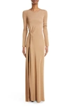 SAINT LAURENT TWIST FRONT LONG SLEEVE JERSEY GOWN