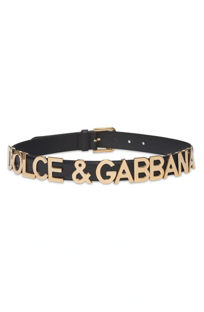 Dolce & Gabbana Logo Leather Belt In Black Gold