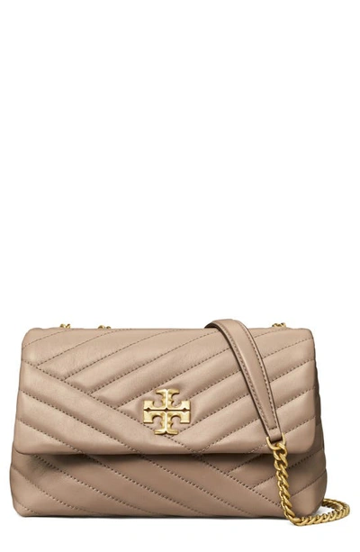 Tory Burch Small Kira Chevron Leather Convertible Shoulder Bag In Gray Heron/gold