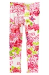 Versace Printed Cotton Blend Jersey Leggings In Bianco Rosa