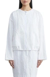 Lafayette 148 Crinkled Organic Linen Oversized Bomber In White