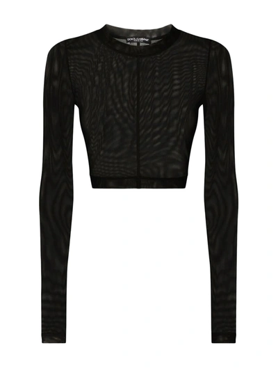 Dolce & Gabbana Long-sleeve Sheer Top In Black