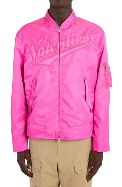 Valentino Collegiate Logo-embroidered Shell Bomber Jacket In Pink