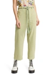 The Great The Voyager Rope Belt Crop Cotton Pants In Washed Sweetgrass