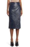 Bottega Veneta Eel Embossed Lambskin Leather Wrap Midi Skirt In 4217 Mistral