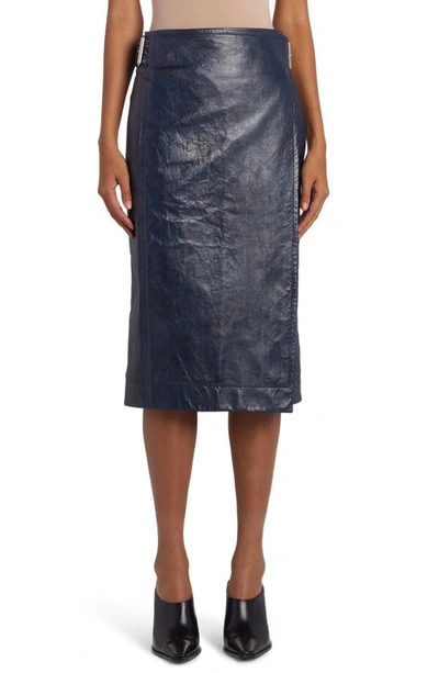 BOTTEGA VENETA EEL EMBOSSED LAMBSKIN LEATHER WRAP MIDI SKIRT