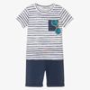 EVERYTHING MUST CHANGE BOYS BLUE STRIPED COTTON SHORTS SET