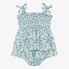 BEATRICE & GEORGE GIRLS BLUE COTTON FLORAL DRESS & BLOOMERS
