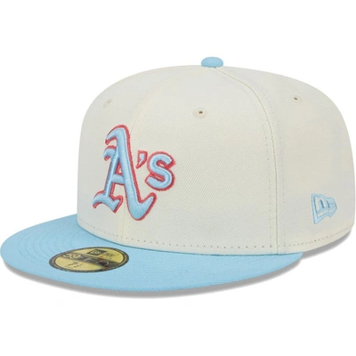 New Era Men's  White And Light Blue Oakland Athletics Spring Color Two-tone 59fifty Fitted Hat In White,light Blue