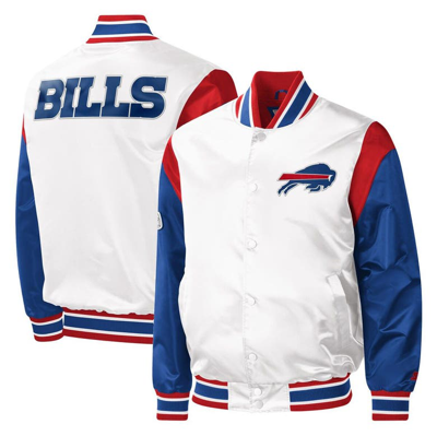 Starter White Buffalo Bills Throwback Warm Up Pitch Satin Full-snap Varsity Jacket
