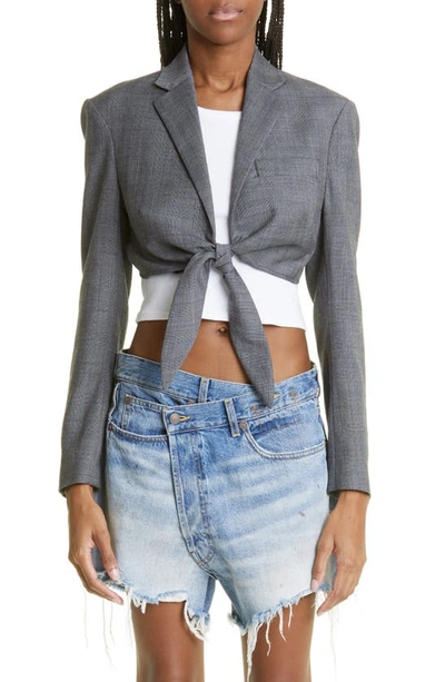 R13 Front Tie Cropped Blazer In Gray
