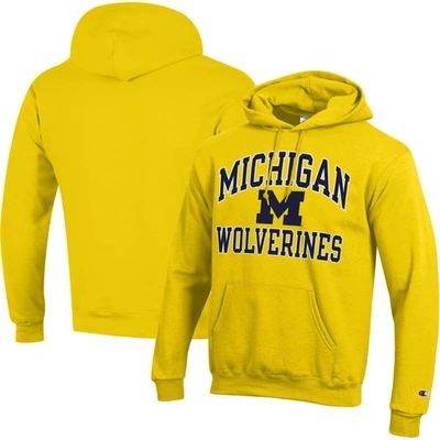 Champion Maize Michigan Wolverines High Motor Pullover Hoodie In Navy