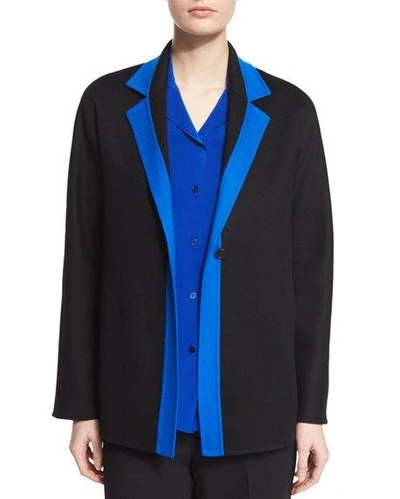 Shamask Contrast-trim Long-sleeve Jacket, Black/blue