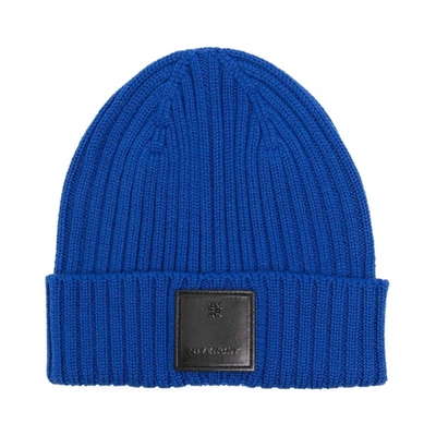 Givenchy Logo-patch Ribbed-knit Beanie In Blue