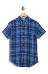 REPORT COLLECTION REPORT COLLECTION LINEN PLAID SHORT SLEEVE BUTTON-UP SHIRT