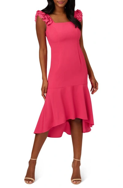 Adrianna Papell Crepe Back Satin High-low Cocktail Dress In Pink Lotus