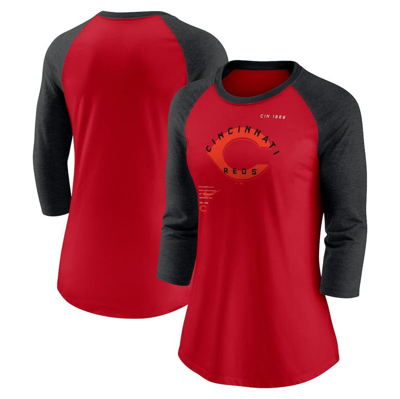 Nike Women's  Red, Black Cincinnati Reds Next Up Tri-blend Raglan 3/4-sleeve T-shirt In Red,black