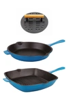 Berghoff International Neo Blue Cast Iron Fry Pan, Grill Pan & Slotted Steak Press 3-piece Set In Blue
