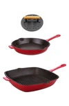 Berghoff International Neo 3-piece Cast Iron Pan With Bacon Press In Red