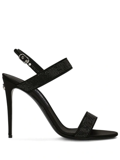 Dolce & Gabbana Kim Dolce&gabbana Embellished Satin Sandals In Black