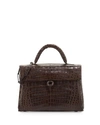 NANCY GONZALEZ CROCODILE CIRCLE-CLASP TOP-HANDLE BAG, CHOCOLATE MATTE