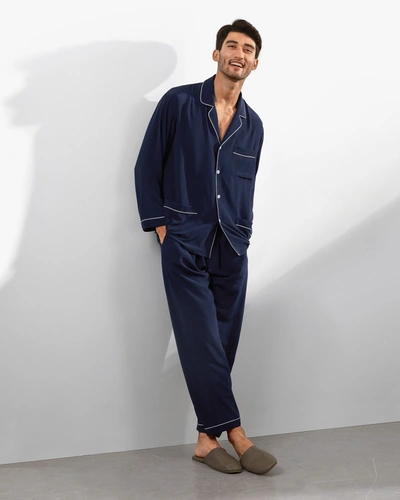 Lilysilk Men's Silk Pajamas Set With Lapel Collar In Blue