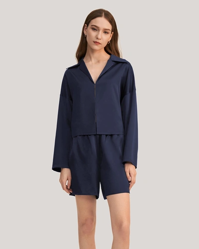 Lilysilk Osmanthus Silk Pullover Pajama Short Set For Women In Blue