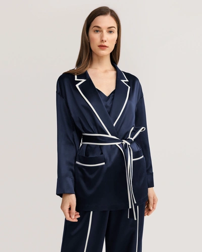 Lilysilk Women's Classic Lapel Collar Silk Robe In Blue