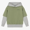 OFF-WHITE BOYS GREEN & GREY SCRIBBLE LOGO HOODIE