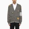 Thom Browne Birds And Bees Knitted Wool Cardigan In Grey